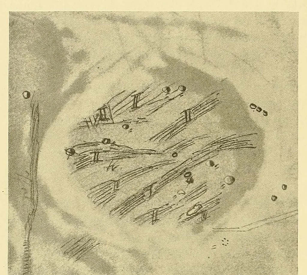 An illustration from Mond-Atlas; nach seinen an der Pia-Stern-warte in Triest angestellten Beobachtungen unter Zugrundelegung der hinterlassenen Zeichnungen und Skizzen. Bearbeitet und mit Unterstützung der kaiserl, 1912, leaf 152