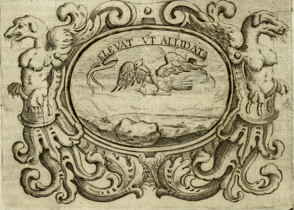 An illustration from Mondo simbolico : formato d'imprese scelte, spiegate, ed illustrate con sentenze ed eruditioni, sacre e profane : in questa impressione da mille e mille parti ampliato, 1669, leaf 187