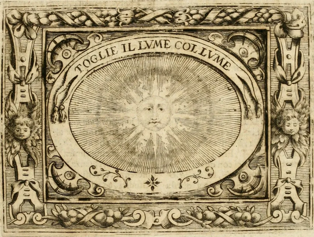 An illustration from Mondo simbolico : formato d'imprese scelte, spiegate, ed illustrate con sentenze ed eruditioni, sacre e profane : in questa impressione da mille e mille parti ampliato, 1669, leaf 50
