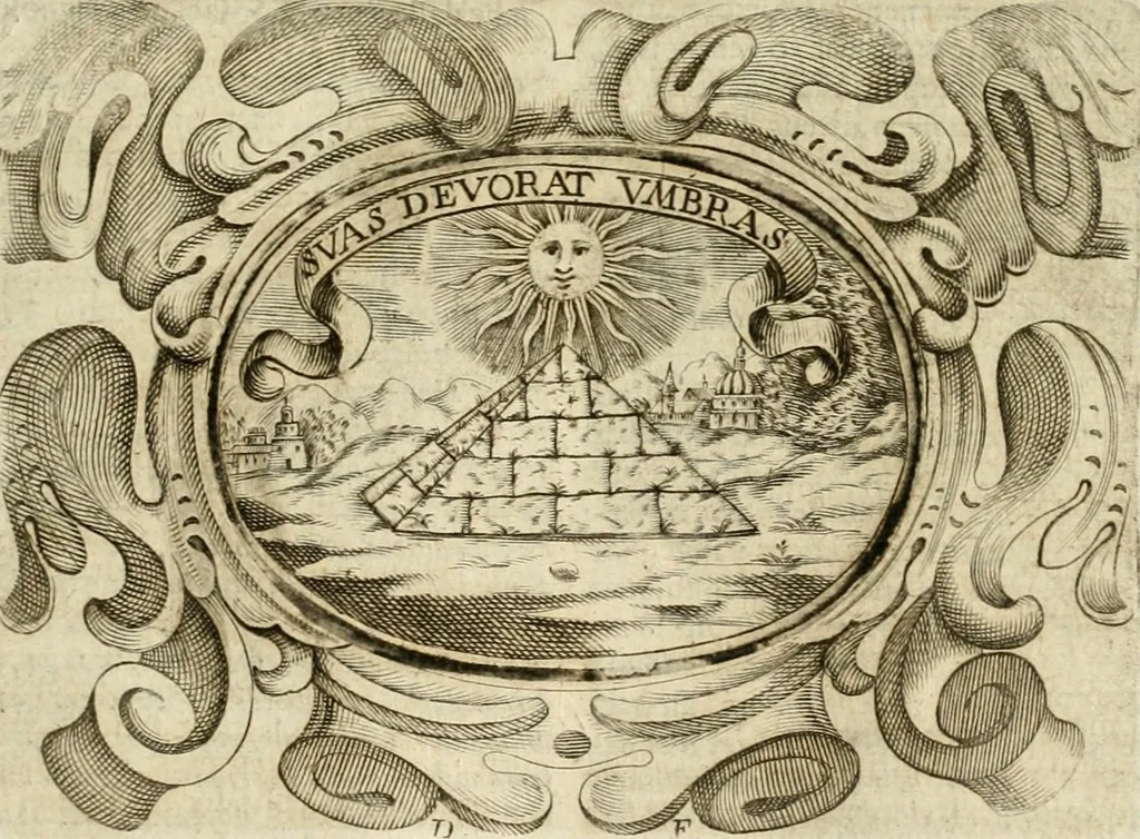 An illustration from Mondo simbolico : formato d'imprese scelte, spiegate, ed illustrate con sentenze ed eruditioni, sacre e profane : in questa impressione da mille e mille parti ampliato, 1669, leaf 696