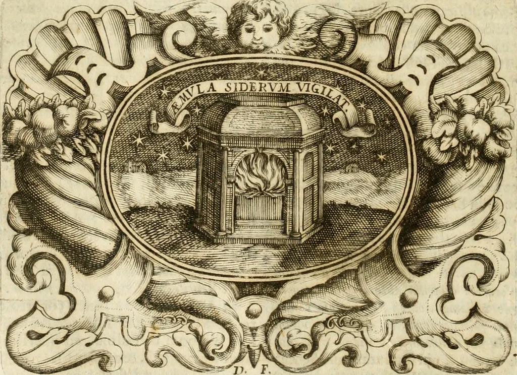 An illustration from Mondo simbolico : formato d'imprese scelte, spiegate, ed illustrate con sentenze ed eruditioni, sacre e profane : in questa impressione da mille e mille parti ampliato, 1669, leaf 95