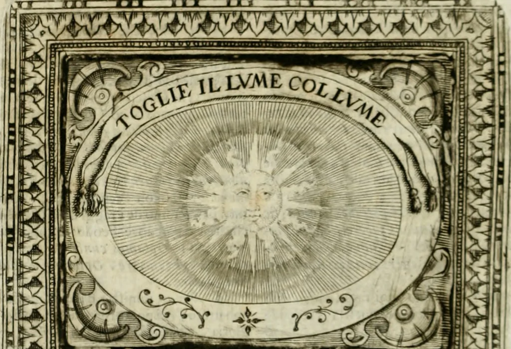 An illustration from Mondo simbolico : o sia vniversita d'imprese scelte, spiegate, ed' illvstrate con sentenze, ed eruditioni sacre, e profane, 1653, leaf 43