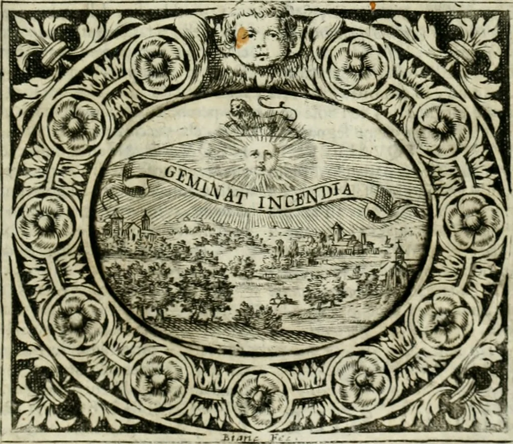 An illustration from Mondo simbolico : o sia vniversita d'imprese scelte, spiegate, ed' illvstrate con sentenze, ed eruditioni sacre, e profane, 1653, leaf 50