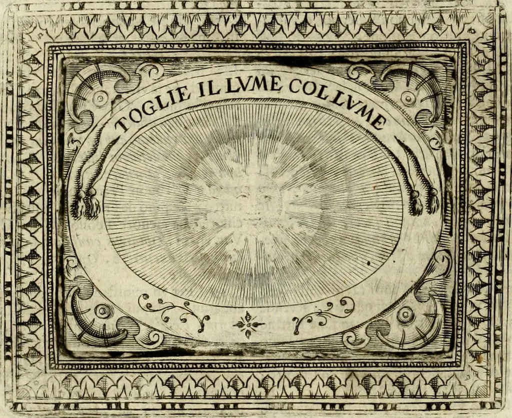 An illustration from Mondo simbolico, o sia, Vniuersita' d'imprese scelte, spiegate, ed' illustrate con sentenze ed eruditioni sacre e profane, 1653, leaf 45