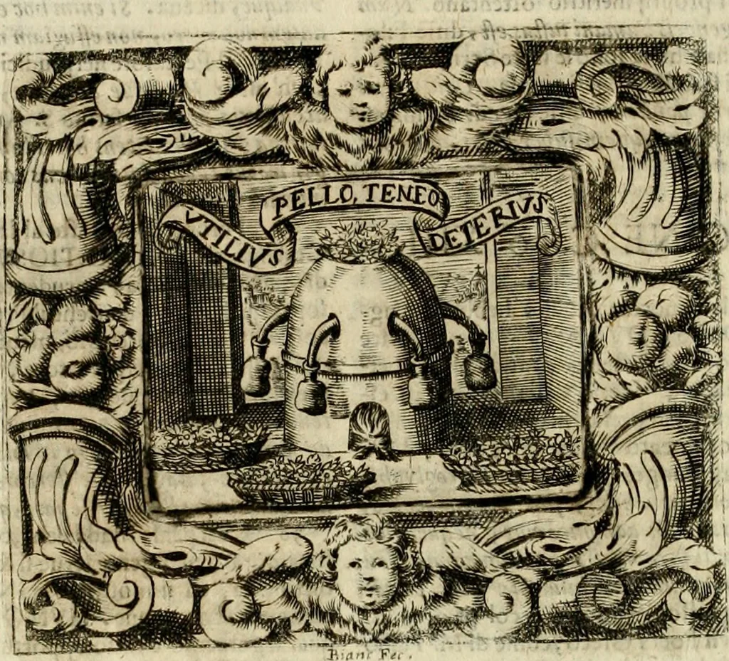 An illustration from Mondo simbolico, o sia, Vniuersita' d'imprese scelte, spiegate, ed' illustrate con sentenze ed eruditioni sacre e profane, 1653, leaf 473