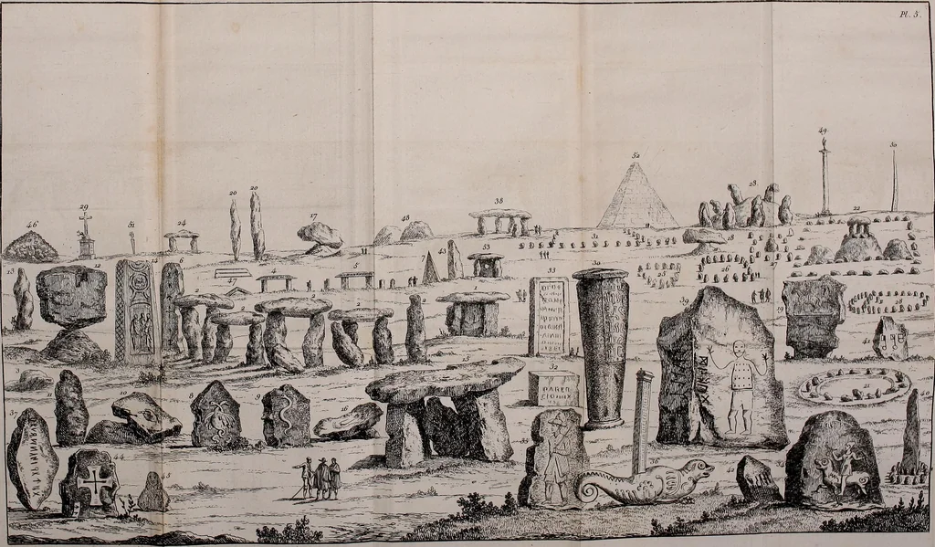 An illustration from Monumens celtiques; ou, Recherches sur le culte des pierres, précédées d'une notice sur les Celtes et sur les druides, et suivies d'étymologies celtiques, 1805, leaf 494