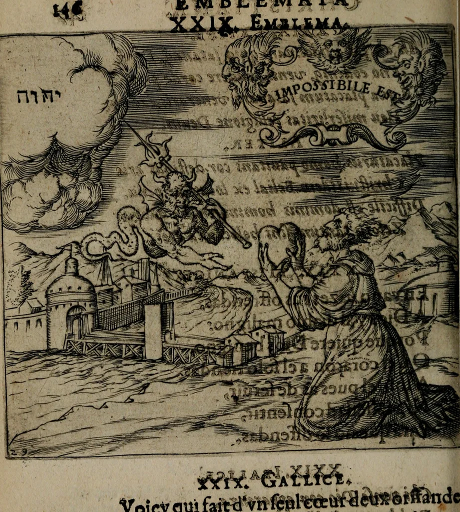 An illustration from Monumenta emblematorum Christianorum virtutum : tum politicarum, tum oeconomicarum chorum centuria una adumbrantia. ..., 1619, leaf 153