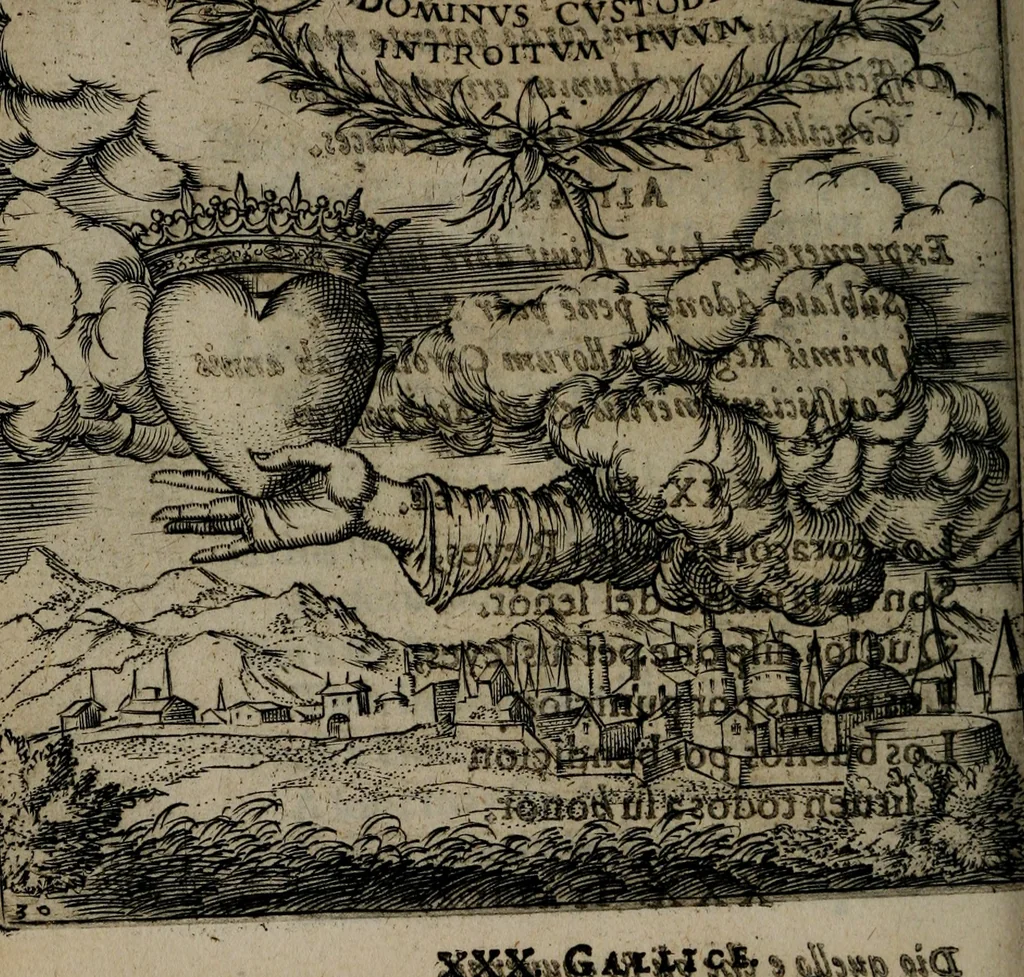 An illustration from Monumenta emblematorum Christianorum virtutum : tum politicarum, tum oeconomicarum chorum centuria una adumbrantia. ..., 1619, leaf 157