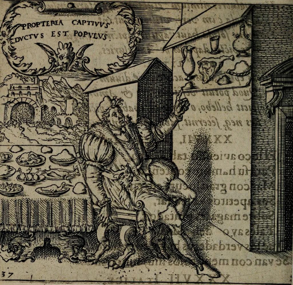 An illustration from Monumenta emblematorum Christianorum virtutum : tum politicarum, tum oeconomicarum chorum centuria una adumbrantia. ..., 1619, leaf 185