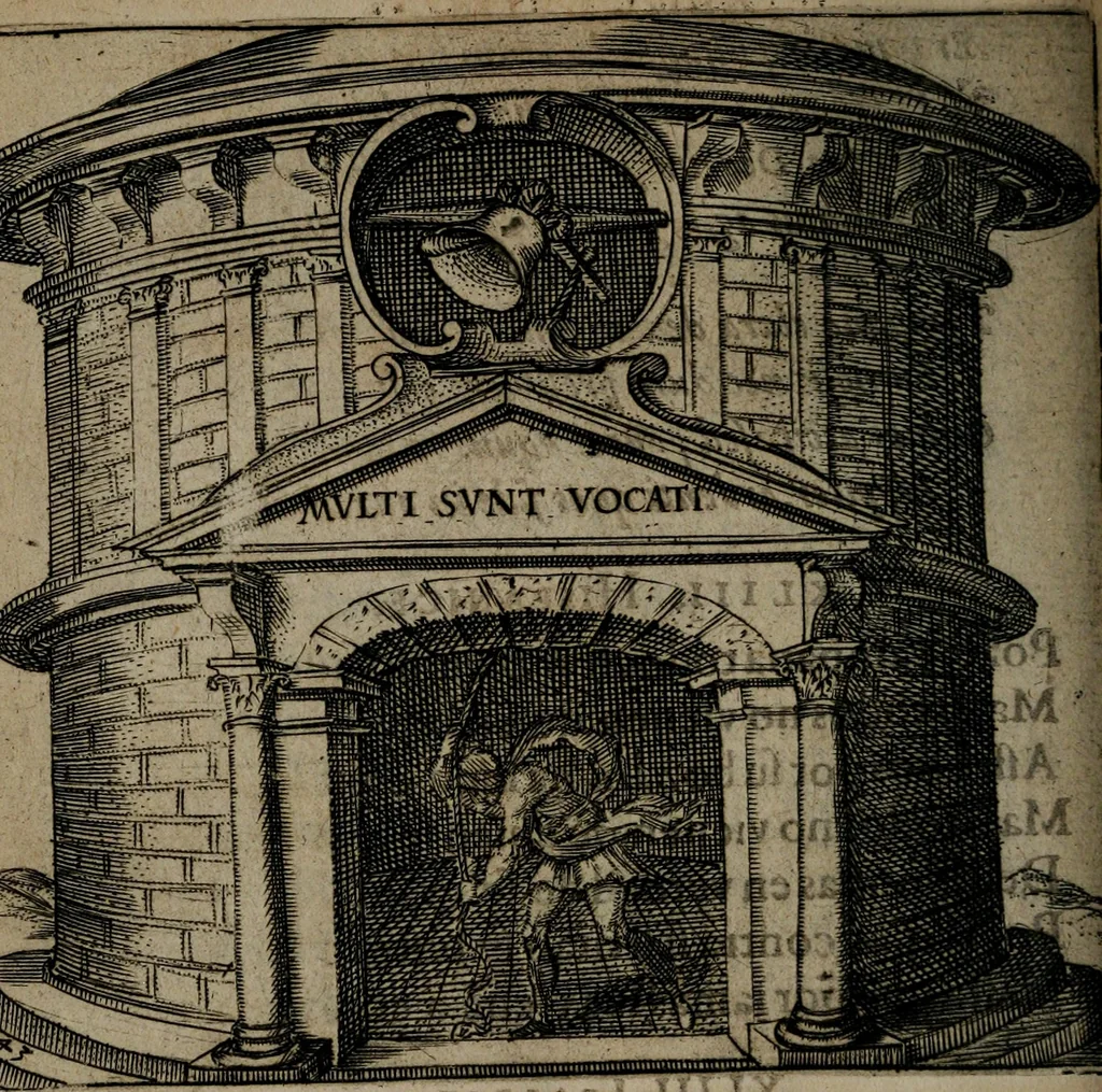 An illustration from Monumenta emblematorum Christianorum virtutum : tum politicarum, tum oeconomicarum chorum centuria una adumbrantia. ..., 1619, leaf 209