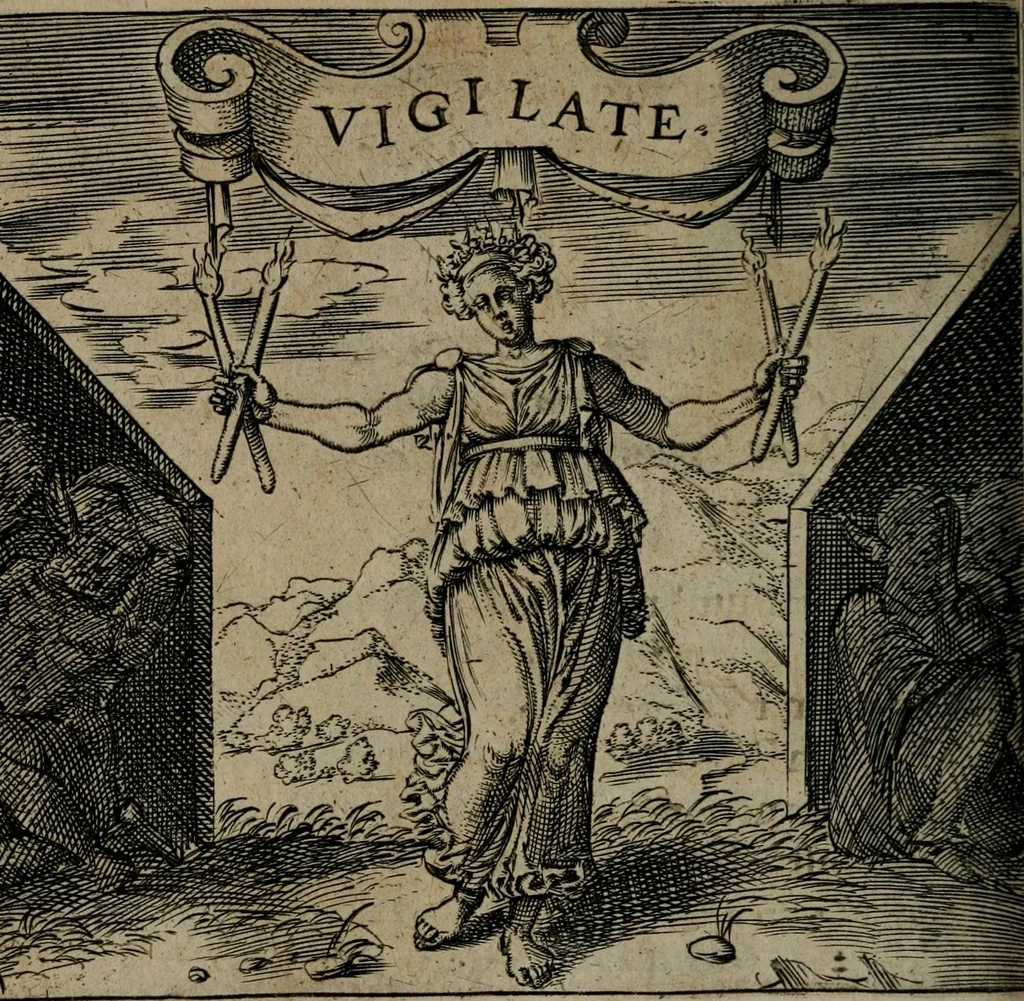 An illustration from Monumenta emblematorum Christianorum virtutum : tum politicarum, tum oeconomicarum chorum centuria una adumbrantia. ..., 1619, leaf 241
