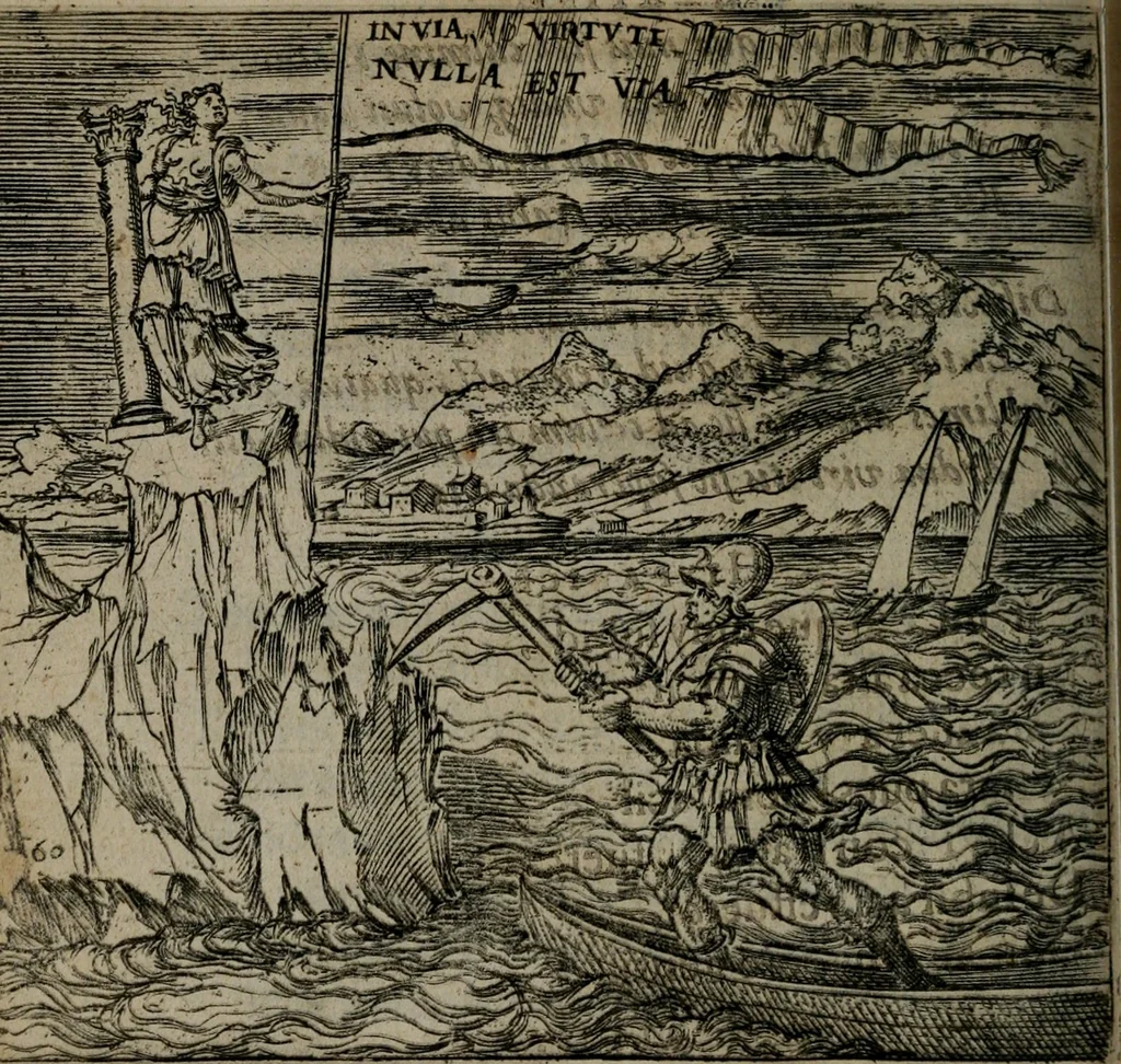 An illustration from Monumenta emblematorum Christianorum virtutum : tum politicarum, tum oeconomicarum chorum centuria una adumbrantia. ..., 1619, leaf 277