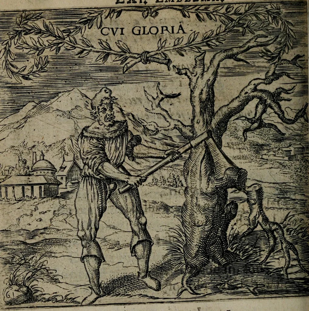 An illustration from Monumenta emblematorum Christianorum virtutum : tum politicarum, tum oeconomicarum chorum centuria una adumbrantia. ..., 1619, leaf 281