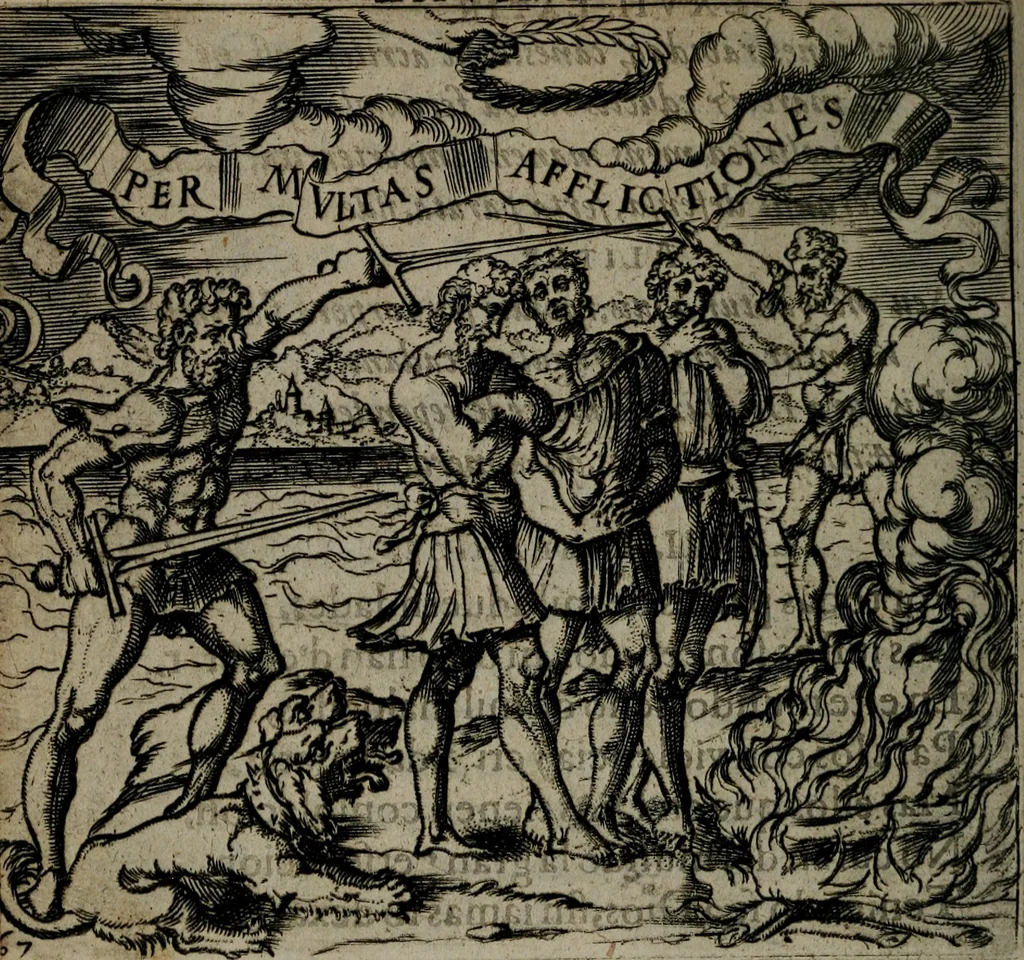 An illustration from Monumenta emblematorum Christianorum virtutum : tum politicarum, tum oeconomicarum chorum centuria una adumbrantia. ..., 1619, leaf 305