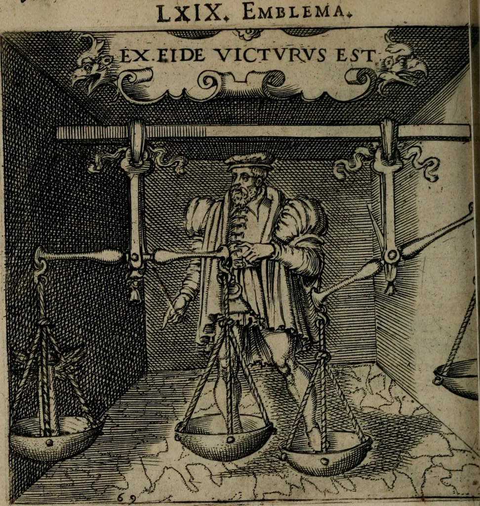 An illustration from Monumenta emblematorum Christianorum virtutum : tum politicarum, tum oeconomicarum chorum centuria una adumbrantia. ..., 1619, leaf 313