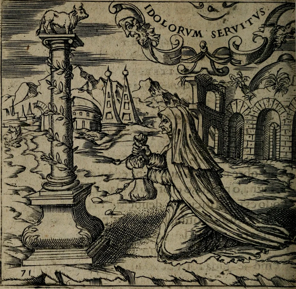 An illustration from Monumenta emblematorum Christianorum virtutum : tum politicarum, tum oeconomicarum chorum centuria una adumbrantia. ..., 1619, leaf 321
