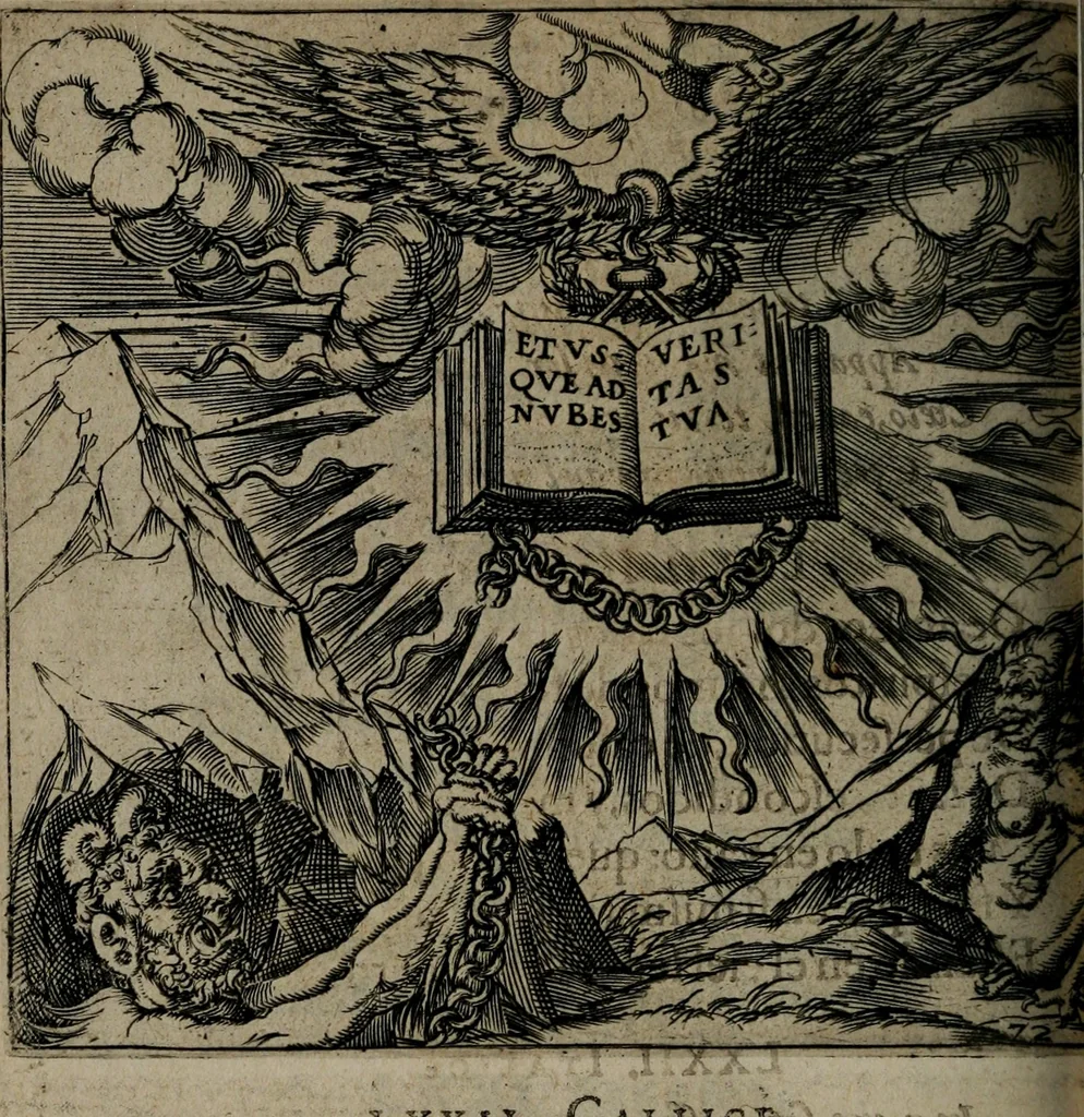 An illustration from Monumenta emblematorum Christianorum virtutum : tum politicarum, tum oeconomicarum chorum centuria una adumbrantia. ..., 1619, leaf 325