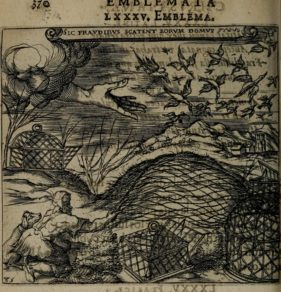 An illustration from Monumenta emblematorum Christianorum virtutum : tum politicarum, tum oeconomicarum chorum centuria una adumbrantia. ..., 1619, leaf 377