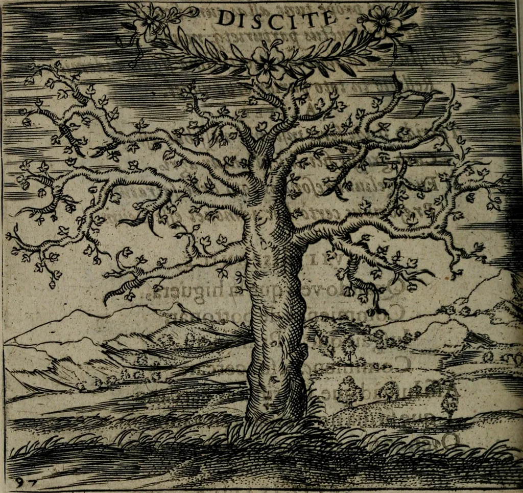 An illustration from Monumenta emblematorum Christianorum virtutum : tum politicarum, tum oeconomicarum chorum centuria una adumbrantia. ..., 1619, leaf 425