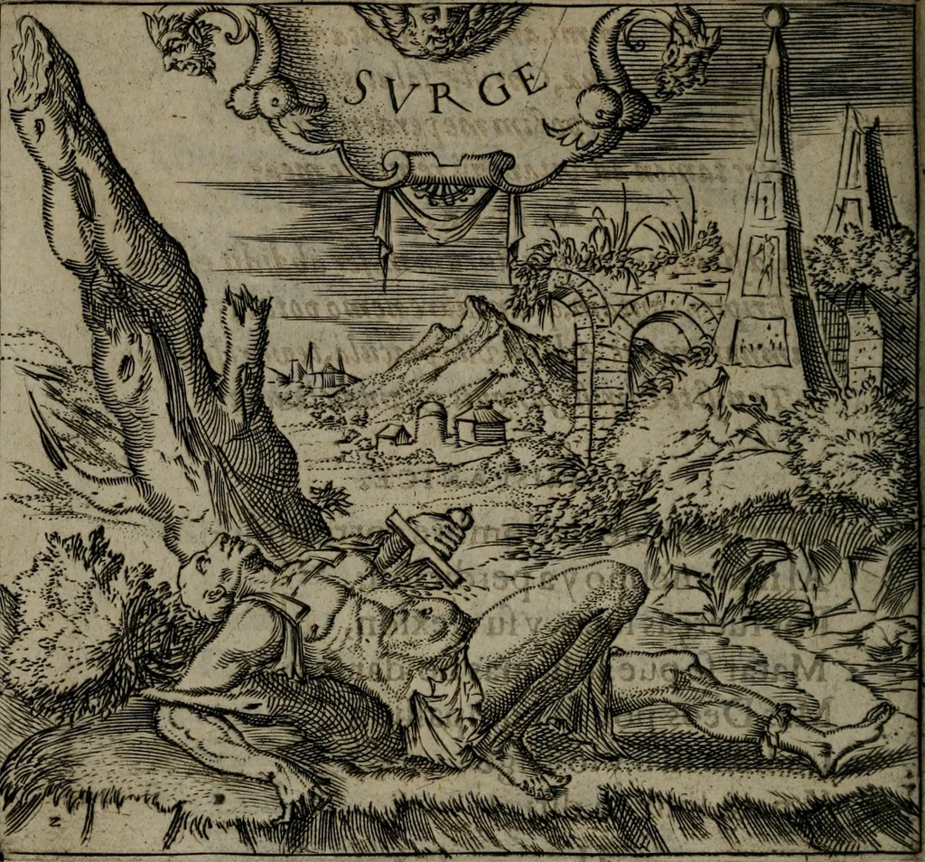 An illustration from Monumenta emblematorum Christianorum virtutum : tum politicarum, tum oeconomicarum chorum centuria una adumbrantia. ..., 1619, leaf 45
