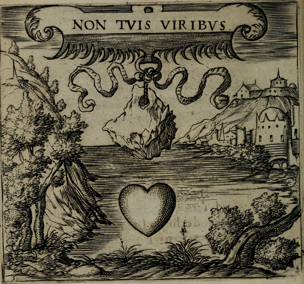 An illustration from Monumenta emblematorum Christianorum virtutum : tum politicarum, tum oeconomicarum chorum centuria una adumbrantia. ..., 1619, leaf 57