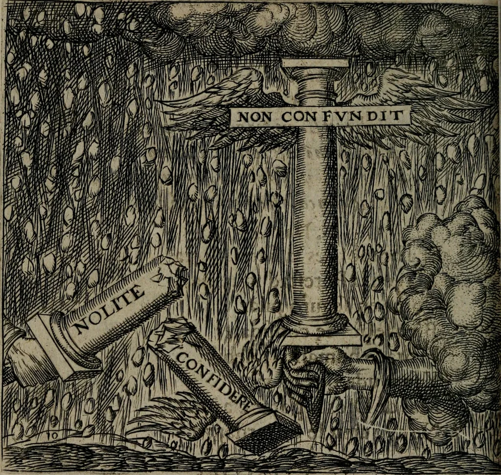 An illustration from Monumenta emblematorum Christianorum virtutum : tum politicarum, tum oeconomicarum chorum centuria una adumbrantia. ..., 1619, leaf 77