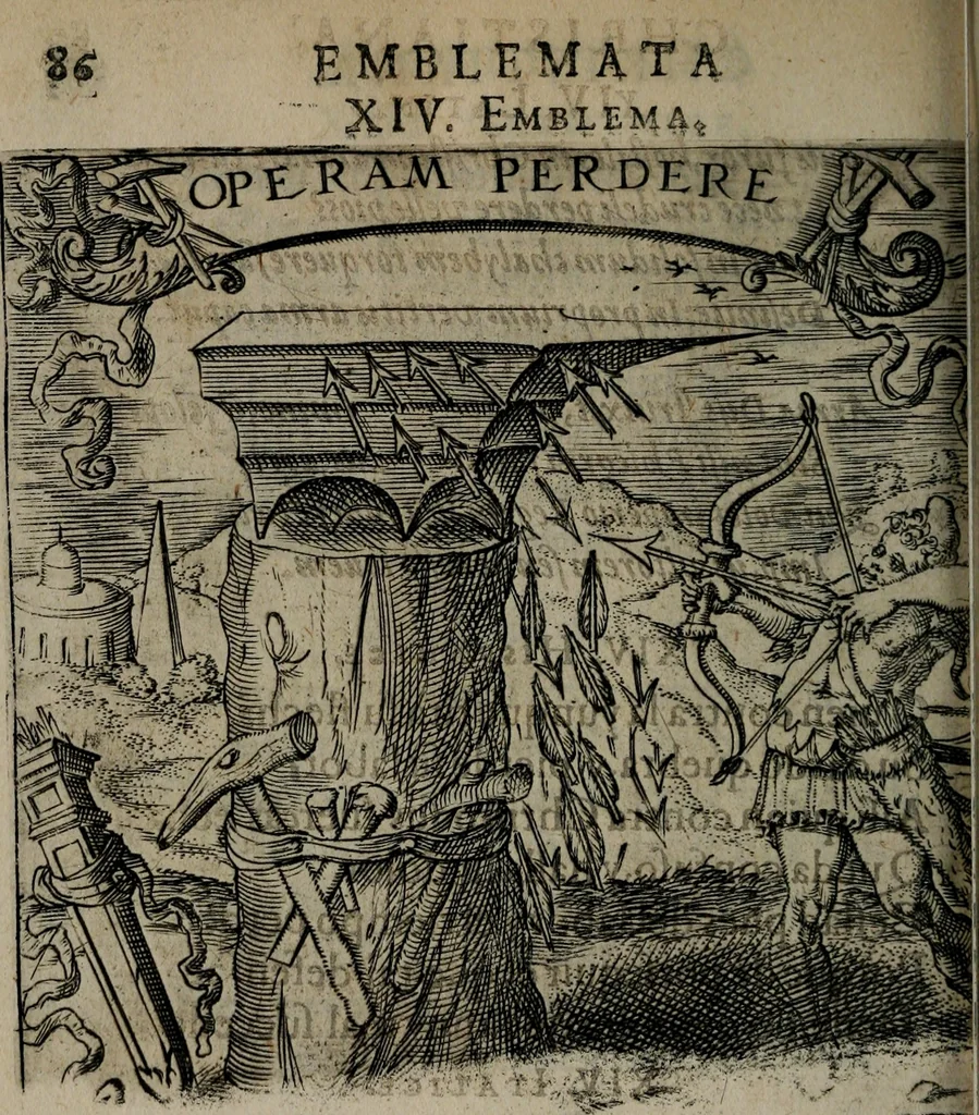 An illustration from Monumenta emblematorum Christianorum virtutum : tum politicarum, tum oeconomicarum chorum centuria una adumbrantia. ..., 1619, leaf 93