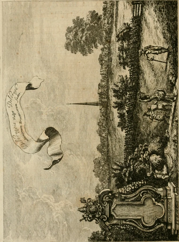 An illustration from Monumenta Paderbornensia : ex historia Romana, Francica, Saxonica eruta, et novis inscriptionibus, figuris, tabulis geographicis & notis illustrata. Accedunt Caroli M. Capitulatio de partibus Saxoniae, ex antiquissimo MS. Palatino Bibliothecae Vaticanae, & Panegyricus Paderbornensis, 1672, leaf 119