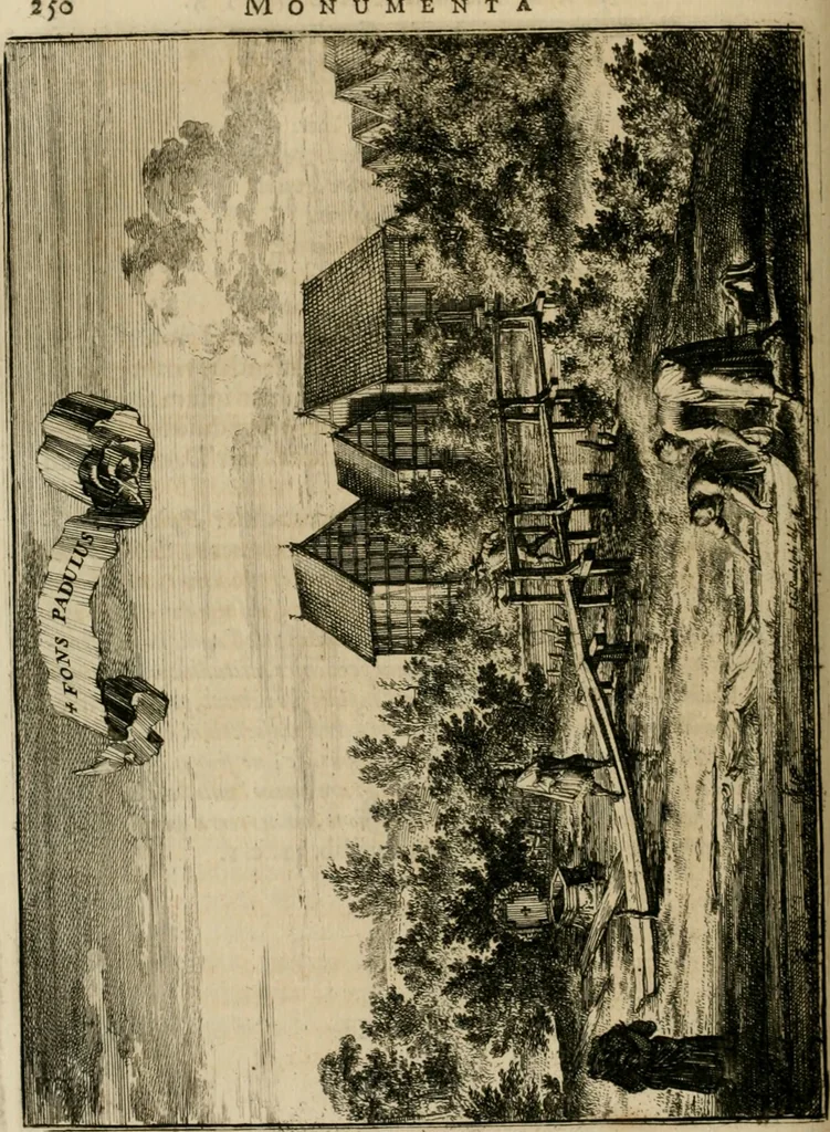 An illustration from Monumenta Paderbornensia : ex historia Romana, Francica, Saxonica eruta, et novis inscriptionibus, figuris, tabulis geographicis & notis illustrata. Accedunt Caroli M. Capitulatio de partibus Saxoniae, ex antiquissimo MS. Palatino Bibliothecae Vaticanae, & Panegyricus Paderbornensis, 1672, leaf 319