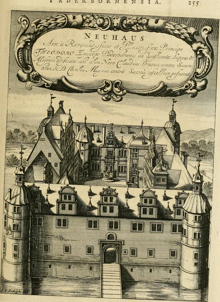 An illustration from Monumenta Paderbornensia : ex historia Romana, Francica, Saxonica eruta, et novis inscriptionibus, figuris, tabulis geographicis & notis illustrata. Accedunt Caroli M. Capitulatio de partibus Saxoniae, ex antiquissimo MS. Palatino Bibliothecae Vaticanae, & Panegyricus Paderbornensis, 1672, leaf 324