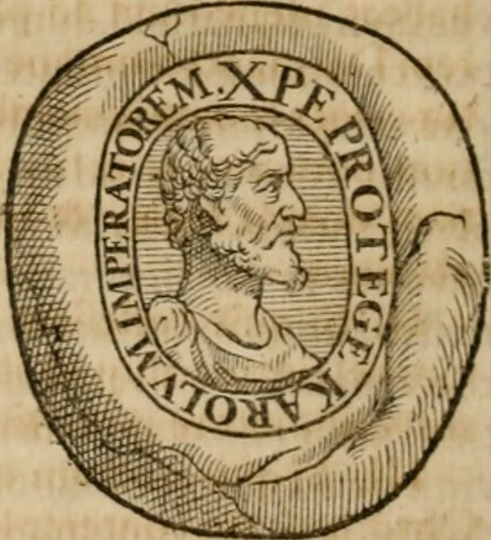 An illustration from Monumenta Paderbornensia : ex historia Romana, Francica, Saxonica eruta, et novis inscriptionibus, figuris, tabulis geographicis & notis illustrata. Accedunt Caroli M. Capitulatio de partibus Saxoniae, ex antiquissimo MS. Palatino Bibliothecae Vaticanae, & Panegyricus Paderbornensis, 1672, leaf 397