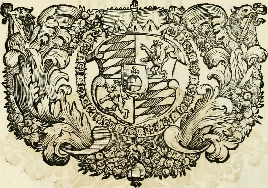 An illustration from Monumentum extremi honoris, perennis virtutis piis manibus serenissimi ac potentissimi principis Ferdinandi Mariae, utriusque Bavariae at superioris Palatinatus ducis ... : in Regio Electorali Templo RR. PP. Clericorum Regularium erectum ac nuncupatum, 1679, leaf 31
