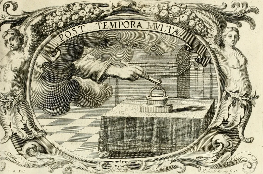An illustration from Monumentum extremi honoris, perennis virtutis piis manibus serenissimi ac potentissimi principis Ferdinandi Mariae, utriusque Bavariae at superioris Palatinatus ducis ... : in Regio Electorali Templo RR. PP. Clericorum Regularium erectum ac nuncupatum, 1679, leaf 64