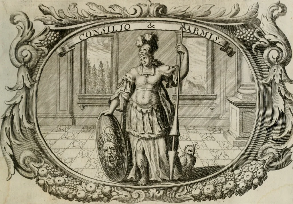 An illustration from Monumentum extremi honoris : perennis virtutis piis manibus serenissimi ac potentissimi principis Ferdinandi Mariae, utriusque Bavariae, ac superioris Palatinatus ducis ... : in Regio Electorali Templo RR. PP. Clericorum Regularium erectum ac nuncupatum, 1679, leaf 182