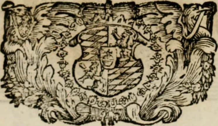 An illustration from Monumentum extremi honoris : perennis virtutis piis manibus serenissimi ac potentissimi principis Ferdinandi Mariae, utriusque Bavariae, ac superioris Palatinatus ducis ... : in Regio Electorali Templo RR. PP. Clericorum Regularium erectum ac nuncupatum, 1679, leaf 32