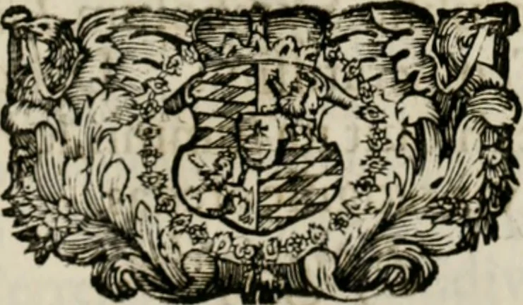 An illustration from Monumentum extremi honoris : perennis virtutis piis manibus serenissimi ac potentissimi principis Ferdinandi Mariae, utriusque Bavariae, ac superioris Palatinatus ducis ... : in Regio Electorali Templo RR. PP. Clericorum Regularium erectum ac nuncupatum, 1679, leaf 74