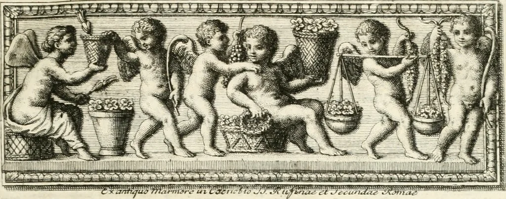 An illustration from Monumentum sive columbarium libertorum et servorum Liviae Augustae et Caesarum : Romae detectum in Via Appia, anno M.D.CC.XXVI., 1727, leaf 12
