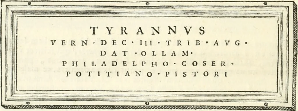 An illustration from Monumentum sive columbarium libertorum et servorum Liviae Augustae et Caesarum : Romae detectum in Via Appia, anno M.D.CC.XXVI., 1727, leaf 143