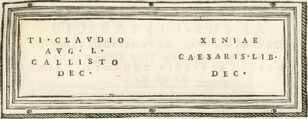 An illustration from Monumentum sive columbarium libertorum et servorum Liviae Augustae et Caesarum : Romae detectum in Via Appia, anno M.D.CC.XXVI., 1727, leaf 152