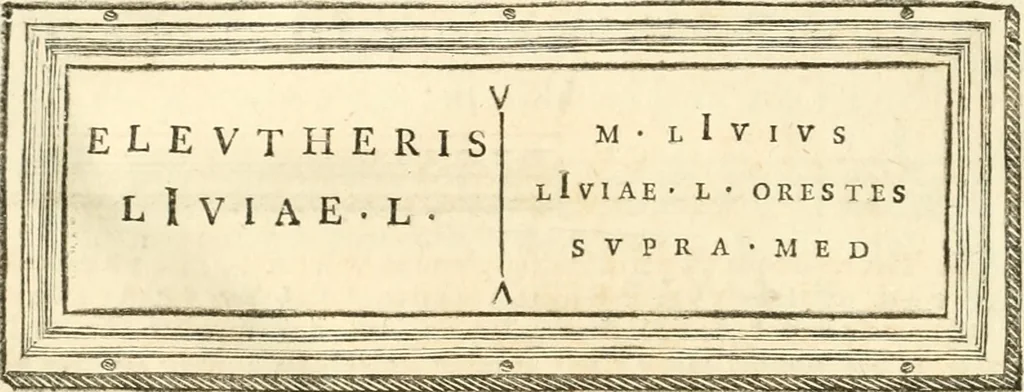 An illustration from Monumentum sive columbarium libertorum et servorum Liviae Augustae et Caesarum : Romae detectum in Via Appia, anno M.D.CC.XXVI., 1727, leaf 161