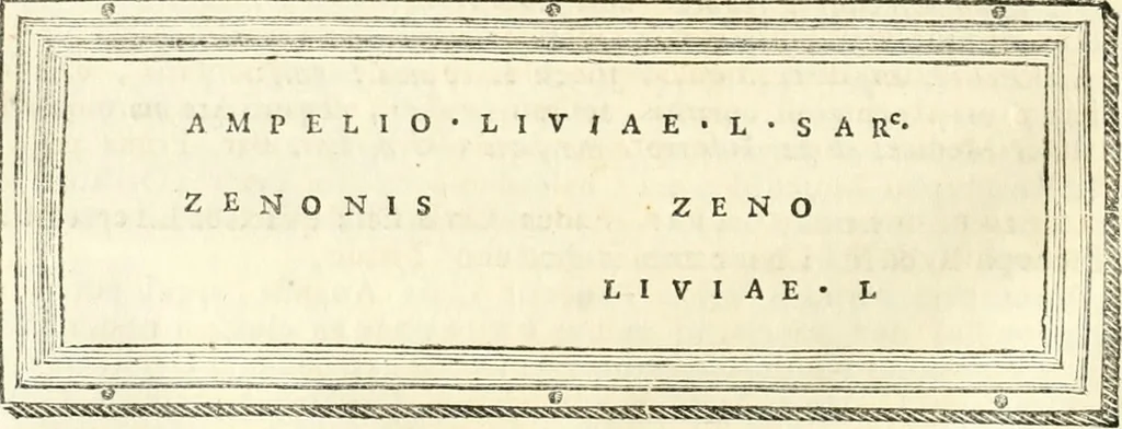 An illustration from Monumentum sive columbarium libertorum et servorum Liviae Augustae et Caesarum : Romae detectum in Via Appia, anno M.D.CC.XXVI., 1727, leaf 169