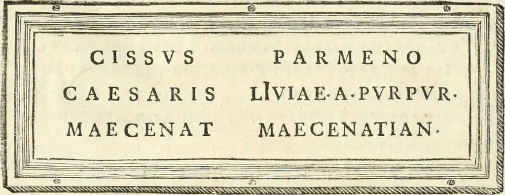 An illustration from Monumentum sive columbarium libertorum et servorum Liviae Augustae et Caesarum : Romae detectum in Via Appia, anno M.D.CC.XXVI., 1727, leaf 175