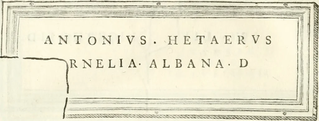 An illustration from Monumentum sive columbarium libertorum et servorum Liviae Augustae et Caesarum : Romae detectum in Via Appia, anno M.D.CC.XXVI., 1727, leaf 237