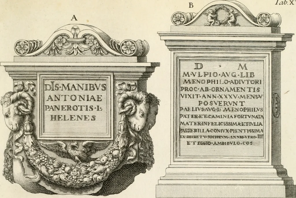 An illustration from Monumentum sive columbarium libertorum et servorum Liviae Augustae et Caesarum : Romae detectum in Via Appia, anno M.D.CC.XXVI., 1727, leaf 322