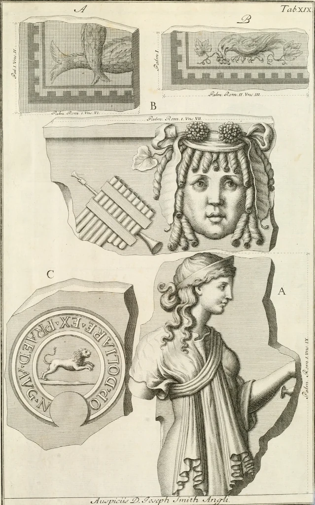An illustration from Monumentum sive columbarium libertorum et servorum Liviae Augustae et Caesarum : Romae detectum in Via Appia, anno M.D.CC.XXVI., 1727, leaf 330