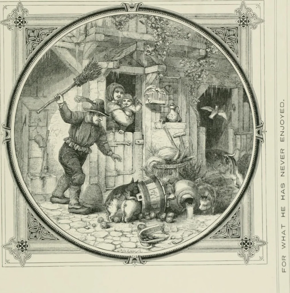 An illustration from Moral emblems : with aphorisms, adages, and proverbs, of all ages and nations, from Jacob Cats and Robert Farlie : with illustrations freely rendered, from designs found in their works, 1860, leaf 176