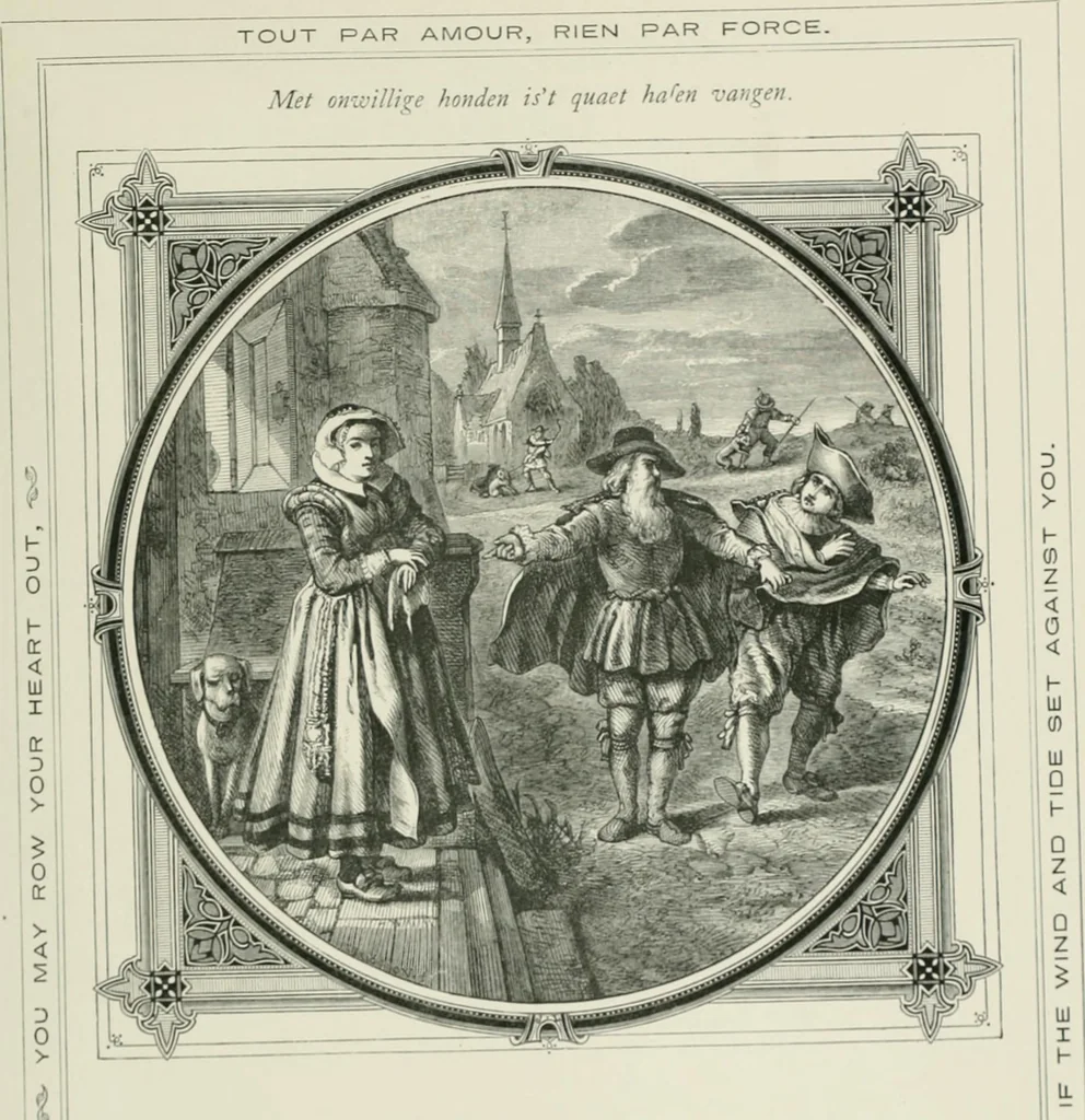 An illustration from Moral emblems : with aphorisms, adages, and proverbs, of all ages and nations, from Jacob Cats and Robert Farlie : with illustrations freely rendered, from designs found in their works, 1860, leaf 188