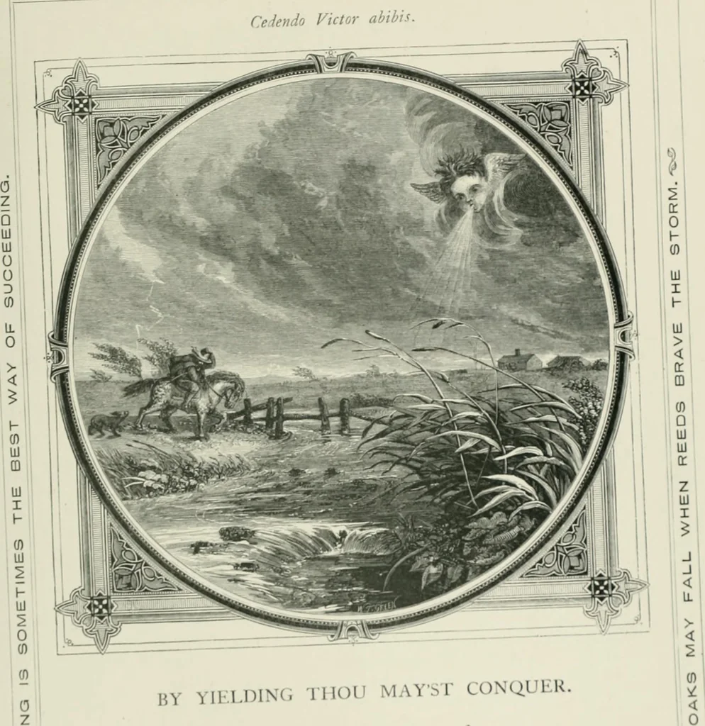 An illustration from Moral emblems : with aphorisms, adages, and proverbs, of all ages and nations, from Jacob Cats and Robert Farlie : with illustrations freely rendered, from designs found in their works, 1860, leaf 216
