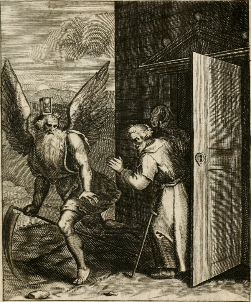 An illustration from Moralia Horatiana, das ist, Die Horatzische sitten-lehre : aus der ernst-sittigen geselschaft der alten weise-meister gezogen, und mit 113 [i.e. 103] in kupfer gestochenen sinn-bildern, und eben so viel erklärungen und andern anmärkungen vorgestellet, 1656, leaf 192