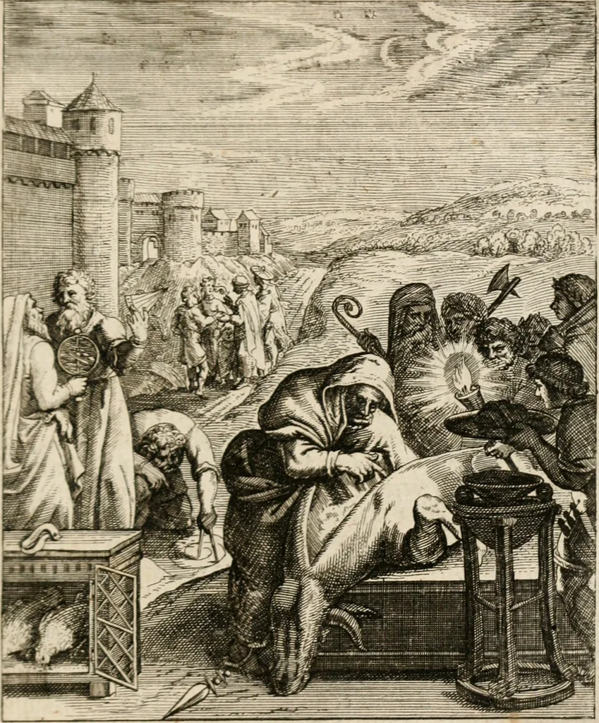 An illustration from Moralia Horatiana, das ist, Die Horatzische sitten-lehre : aus der ernst-sittigen geselschaft der alten weise-meister gezogen, und mit 113 [i.e. 103] in kupfer gestochenen sinn-bildern, und eben so viel erklärungen und andern anmärkungen vorgestellet, 1656, leaf 202